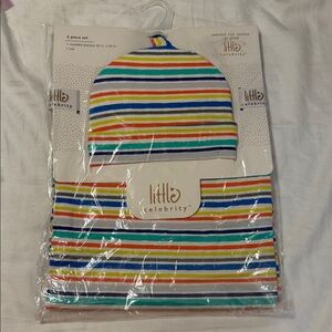 Colorful Striped Kids Hat and Blanket Set